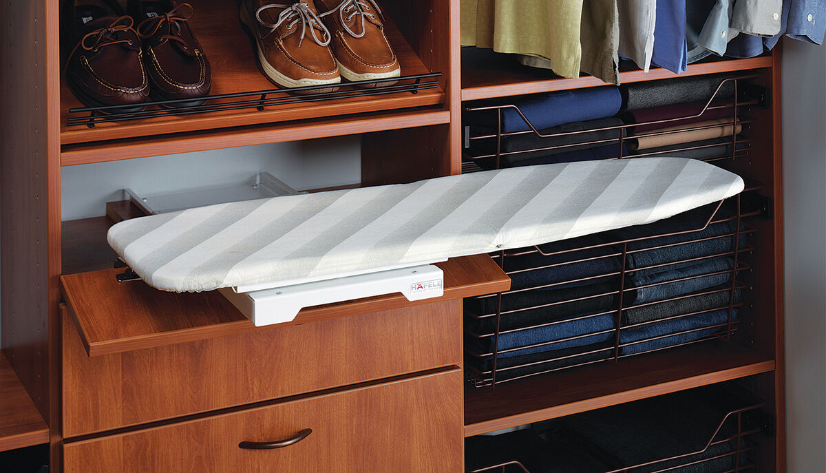 Fold-away ironing board drawer
