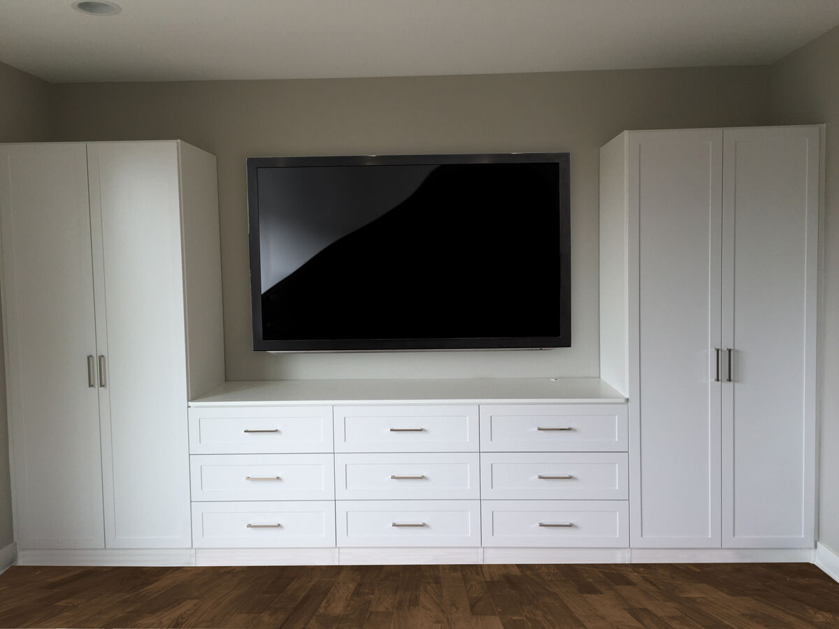 Media wall with floating cabinets