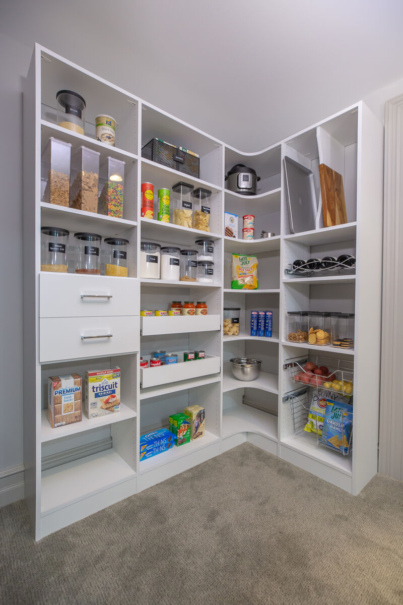 Corner pantry with custom shelving