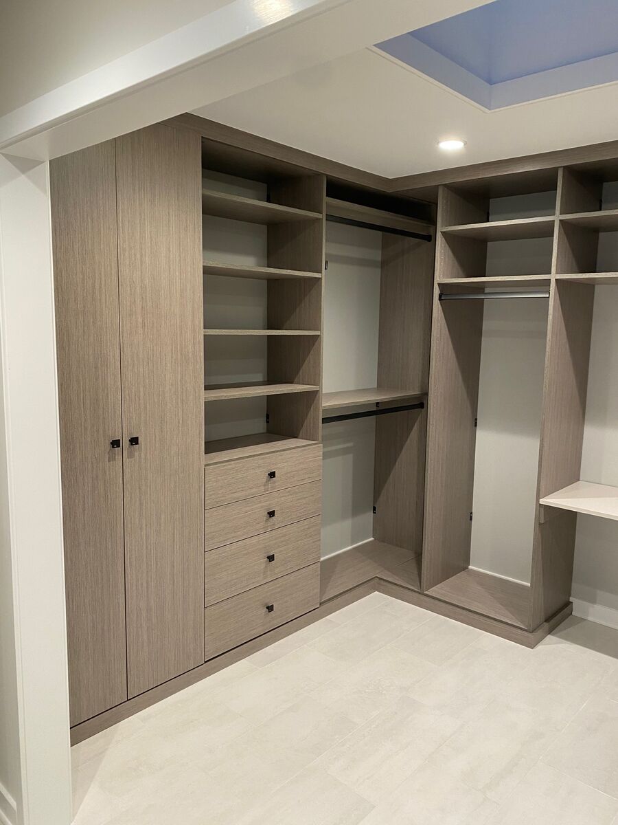 Light woodgrain walk-in closet system
